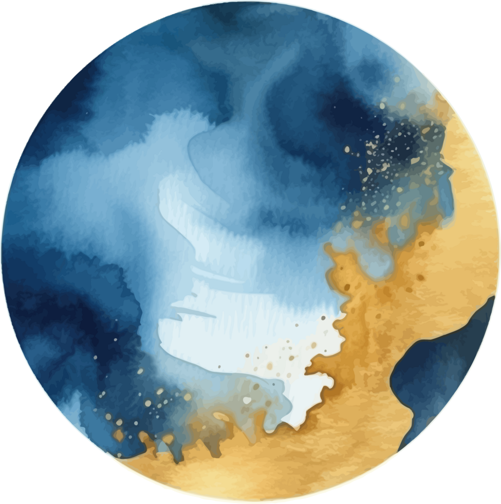 AI generated Blue watercolor Illustration and gold png