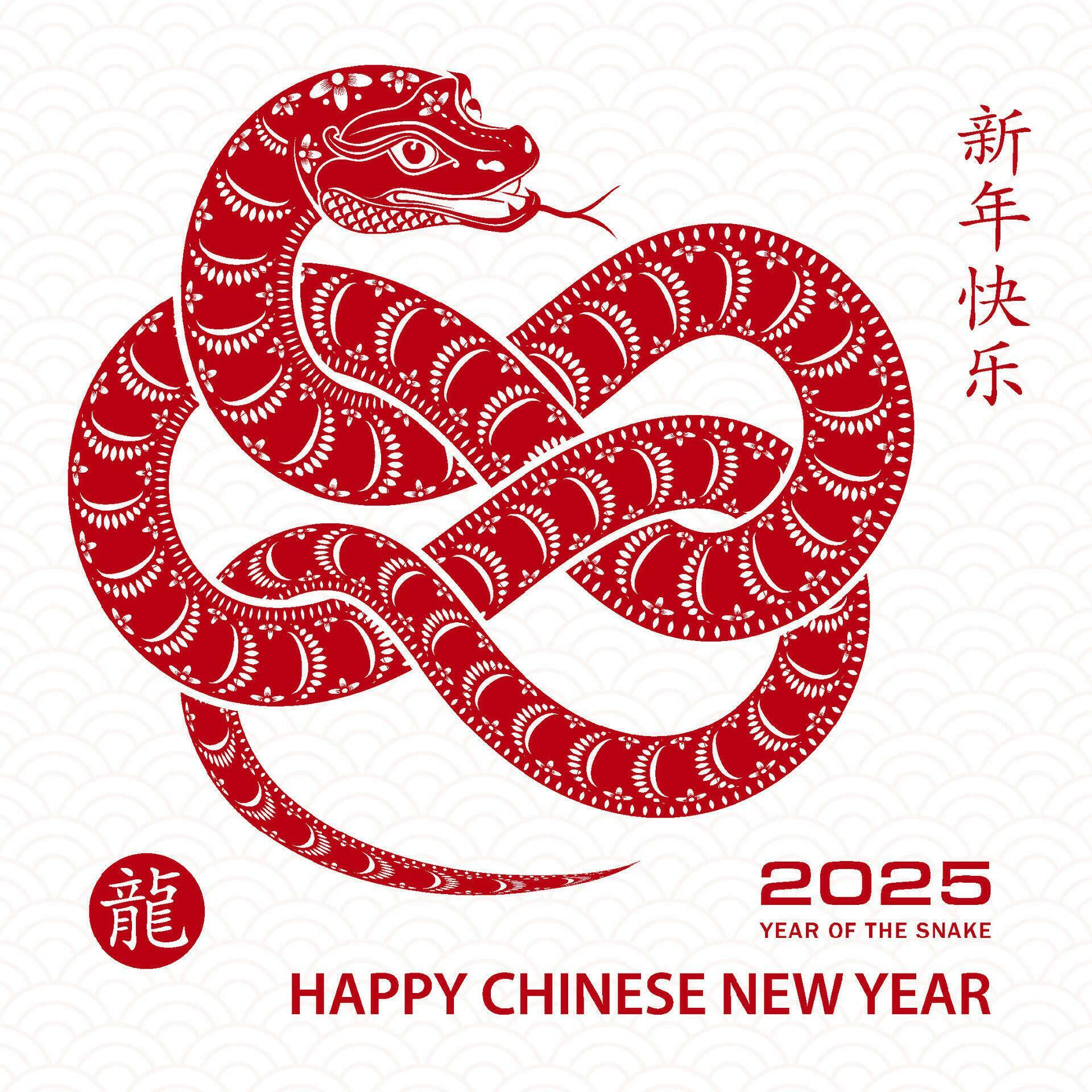 Happy Chinese new year 2025 Zodiac sign, year of the Snake, with black