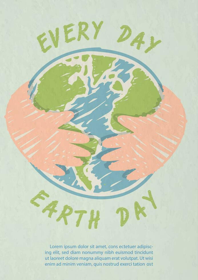 Poster campaign of Earth day in pastel colors drawing and flat style with example texts on green paper pattern background. vector