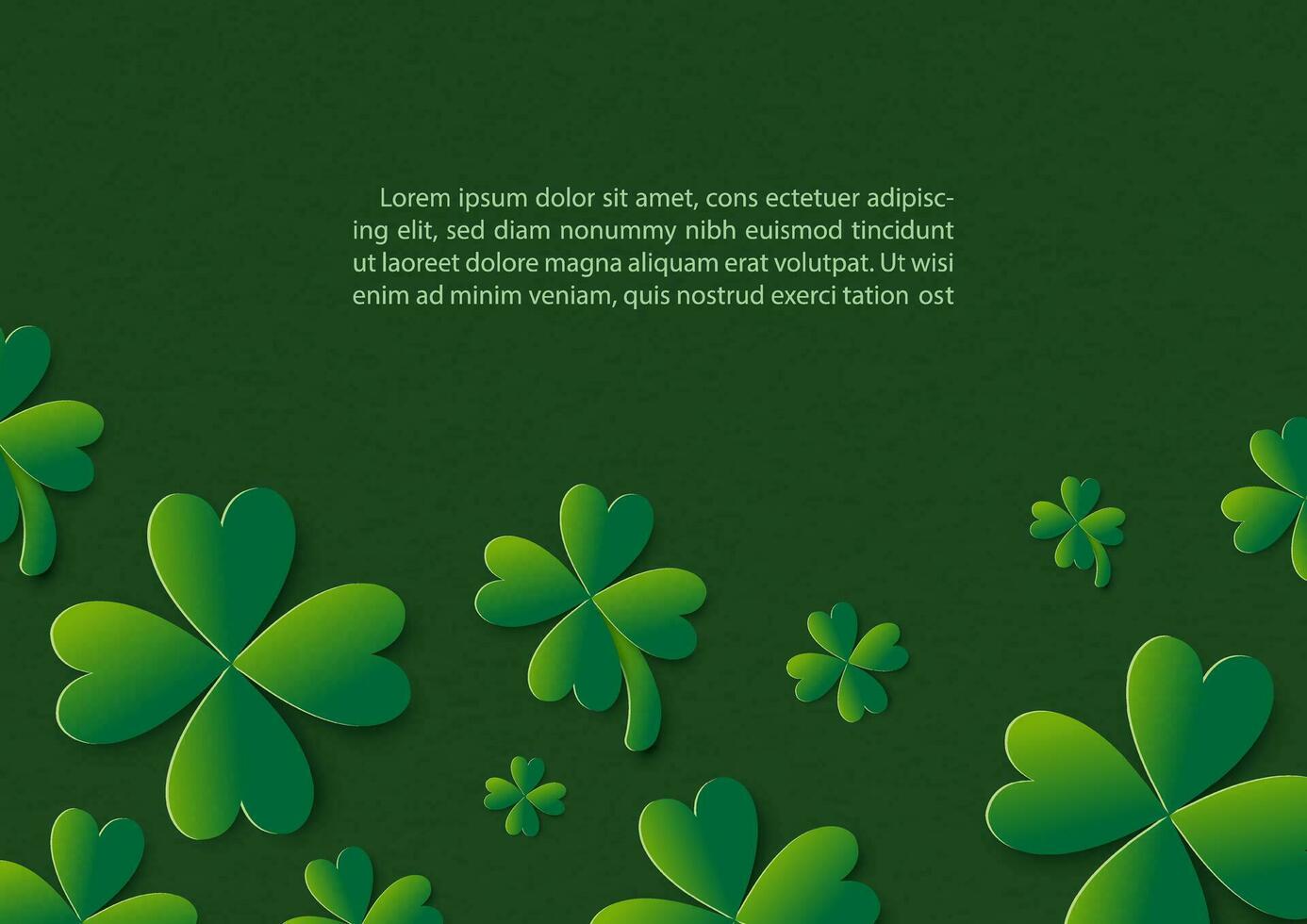 Clover leaves pattern in paper cut style with example texts on green background. vector