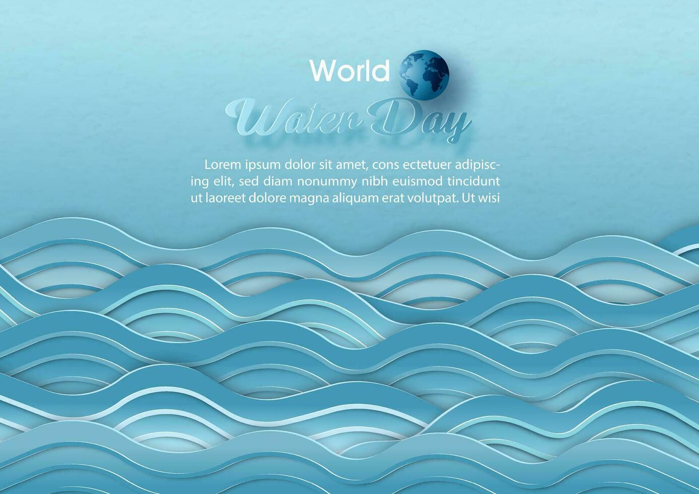 Sea wave pattern in paper cut style with world water day wording and example texts on blue paper pattern background. Poster's campaign of water day in vector design.