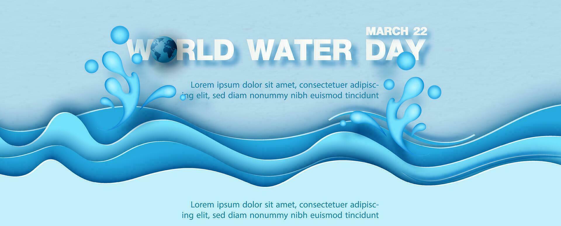 Blue layer in water shape and papercut style with the day and name of event on paper pattern background. Poster's campaign of water day in vector design.