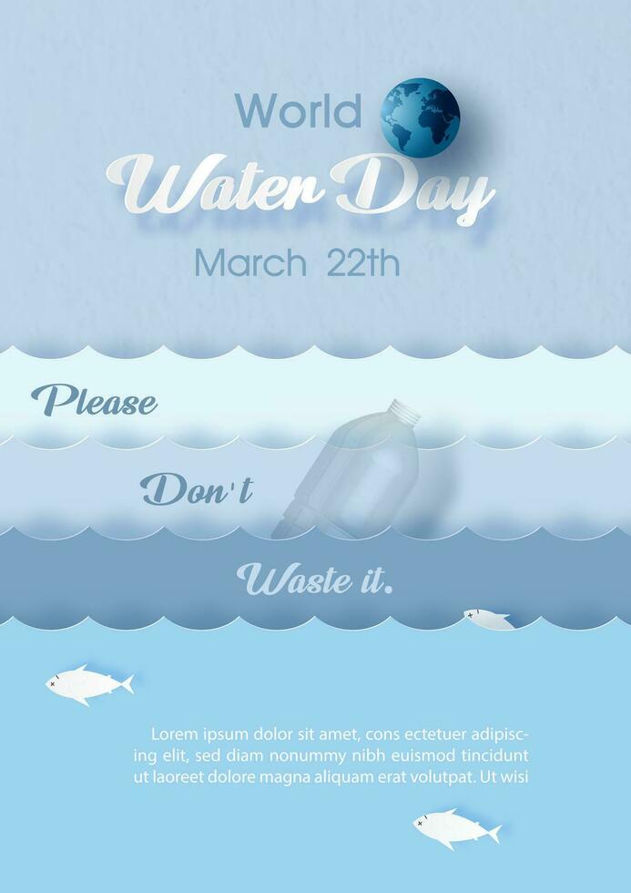 Poster's campaign and concepts of waste in water in paper cut style and vector design.