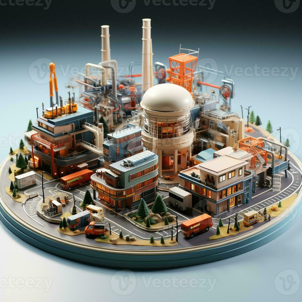 AI generated 3D miniature factory model photo