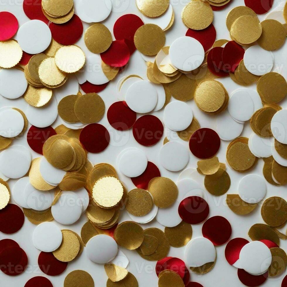 AI generated The foil metalic sparkle confetti scattered across a clean white background. photo