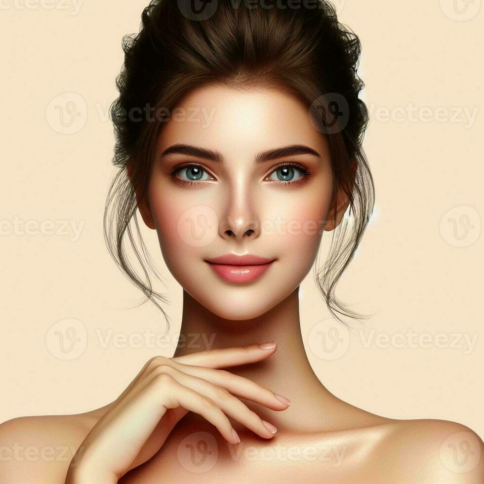 AI generated a Korean woman showcasing a unique hands pose. photo