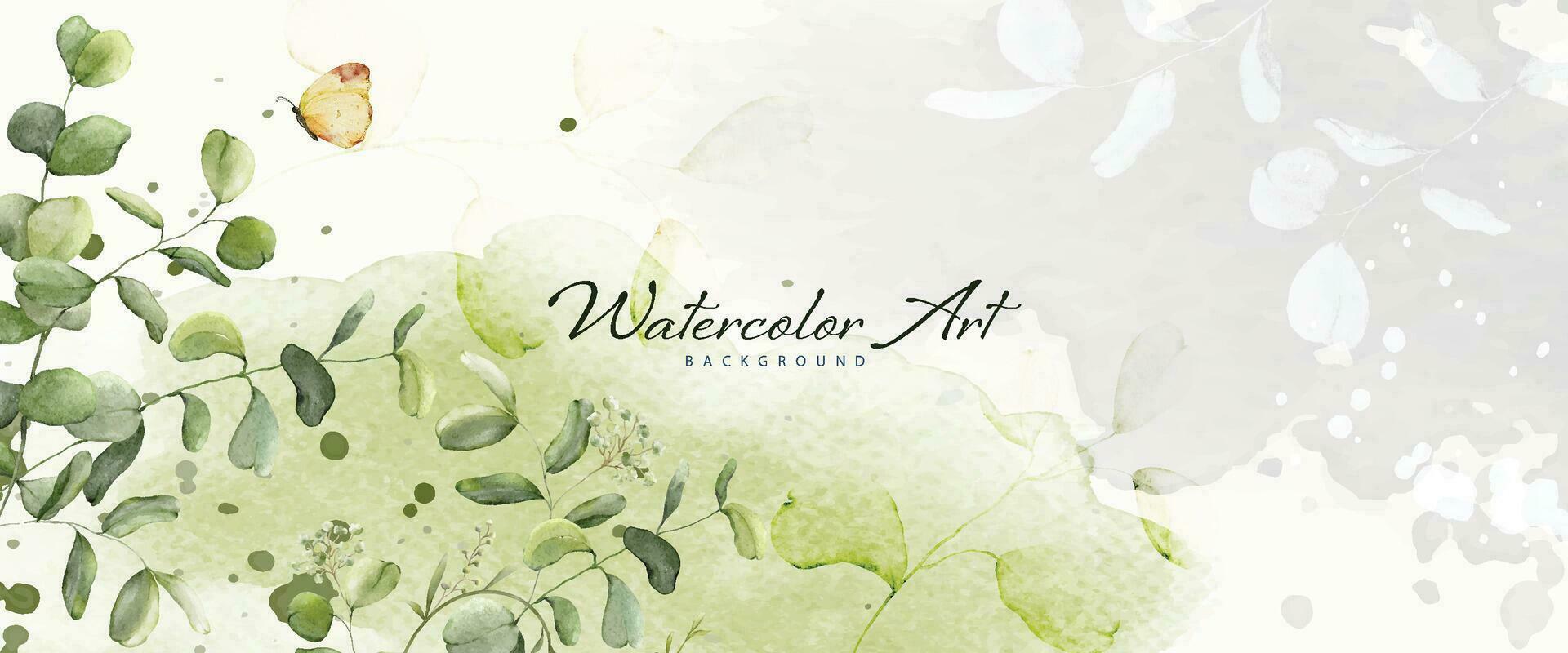 Abstract watercolor background with botanical and butterfly on watercolor stains vector