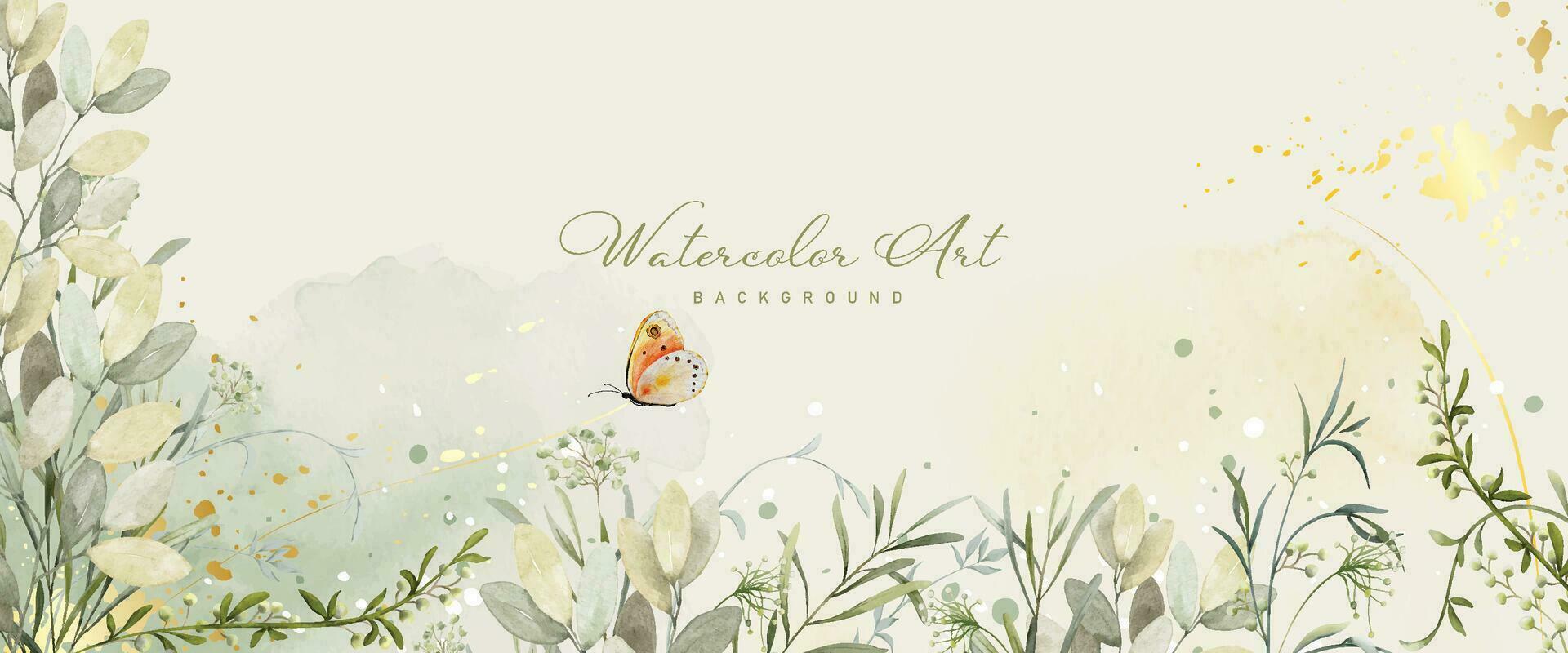 Abstract watercolor background with botanical and butterfly on watercolor stains vector