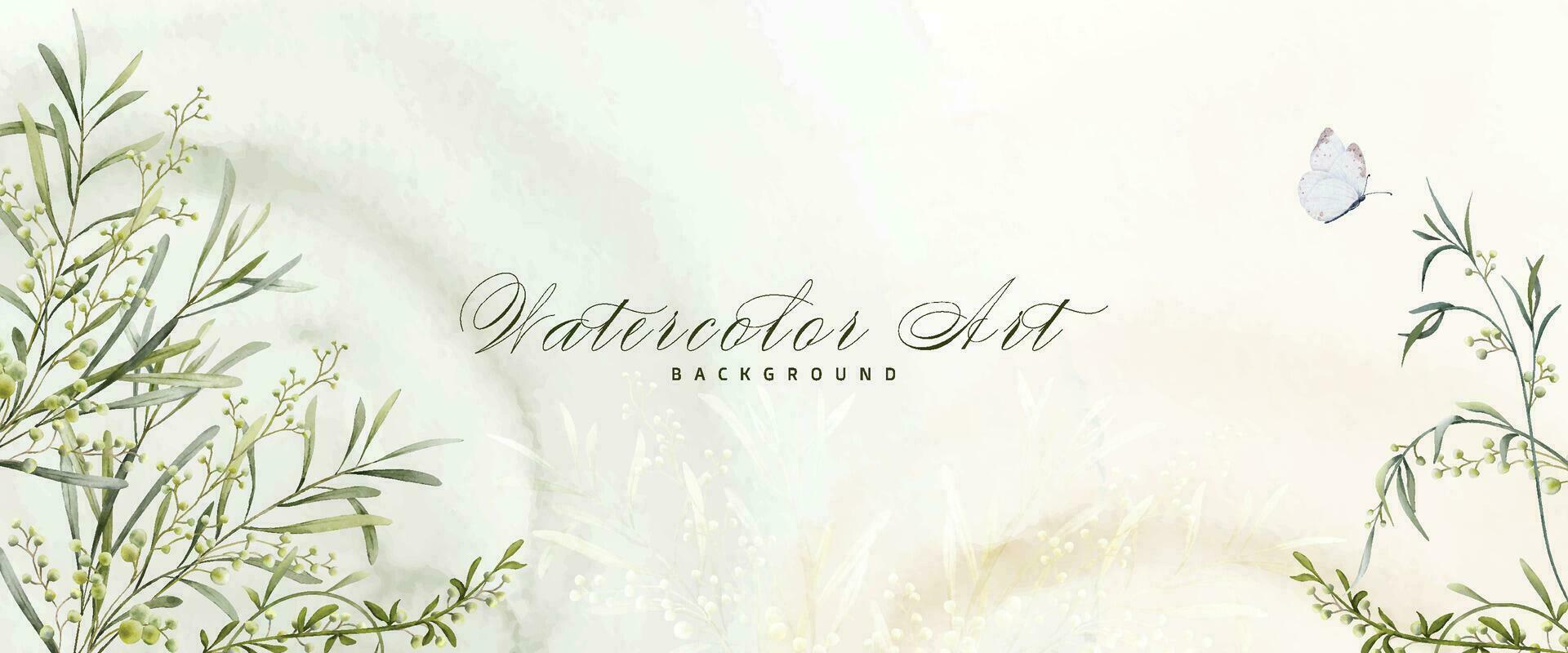 Abstract watercolor background with botanical and butterfly on watercolor stains vector