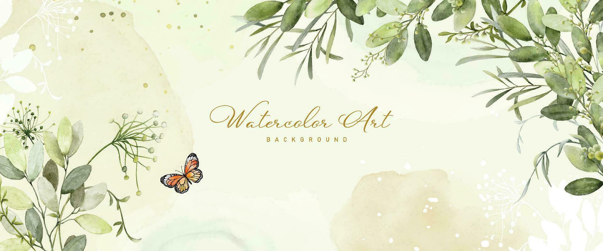 Abstract watercolor background with botanical and butterfly on watercolor stains vector