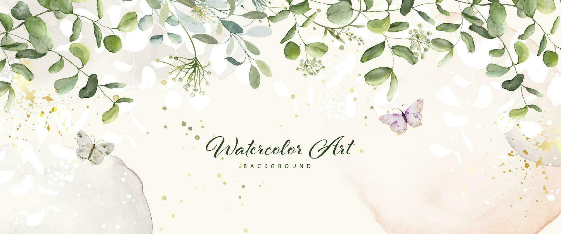 Abstract watercolor background with botanical and butterfly on watercolor stains vector