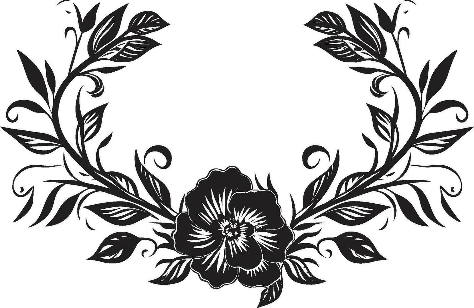 majestuoso ébano pétalo marco de referencia negro frontera icono sofisticado floral recinto vector negro emblema