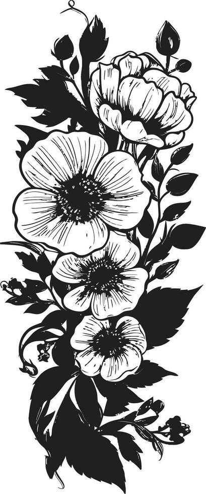 Mystic Ebony Petal Perimeter Black Icon Sophisticated Midnight Floral Framework Vector Design