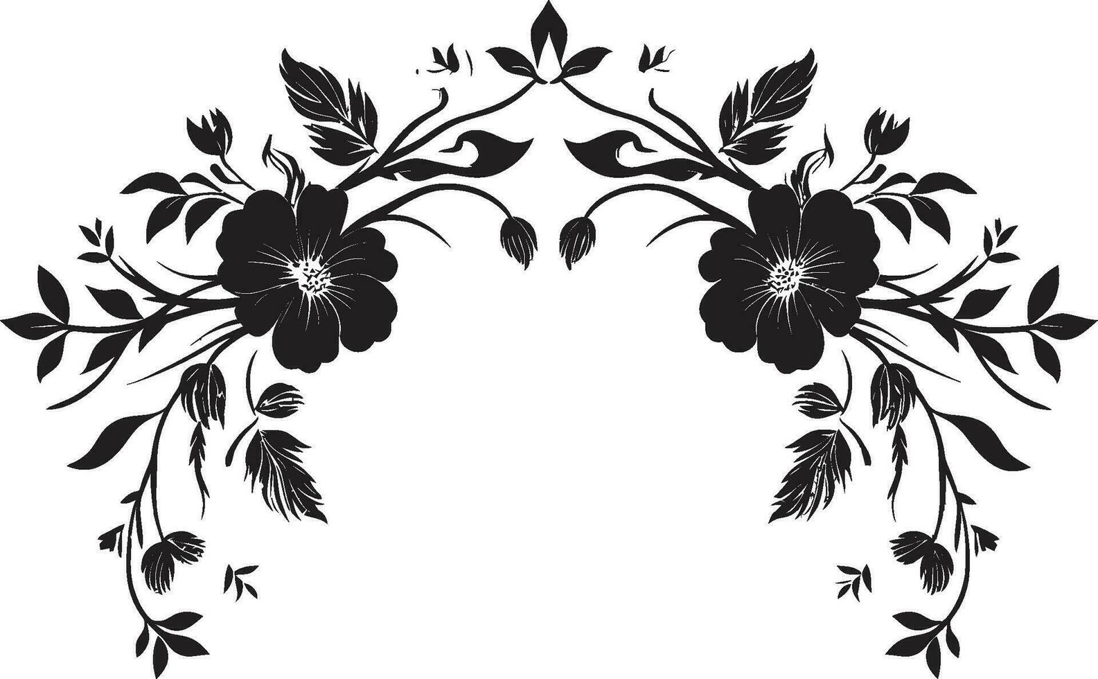 Intricate Noir Bloom Framework Black Design Icon Whimsical Botanical Encasement Vector Emblem