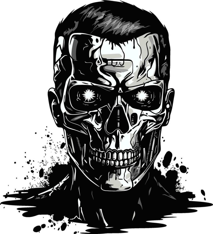 Zombie Cyborg Evolution Vector Icon Cyber Undead Fusion Vector Design