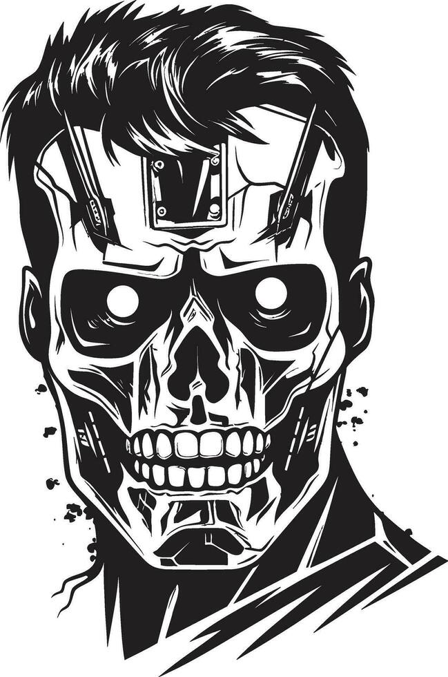 Cyborg Revival Zombie Vector Icon Undead Machine Merge Vector Design