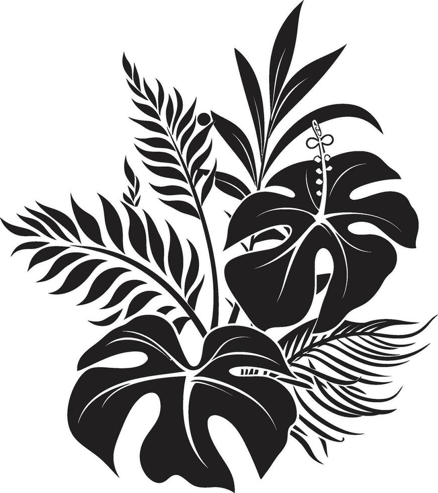 tropical elegancia negro vector icono vibrante selva floración vector diseño