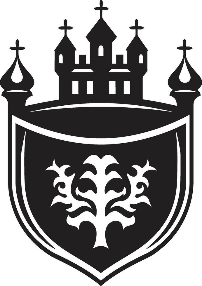 Elegant Knightly Crest Black Vector Design Royal Crowned Shield Vector Heraldic Icon