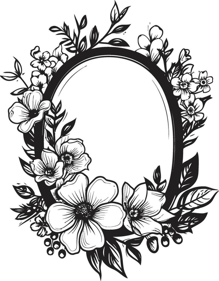 Stylish Petal Framework Black Vector Design Chic Flowered Boundary Vector Icon