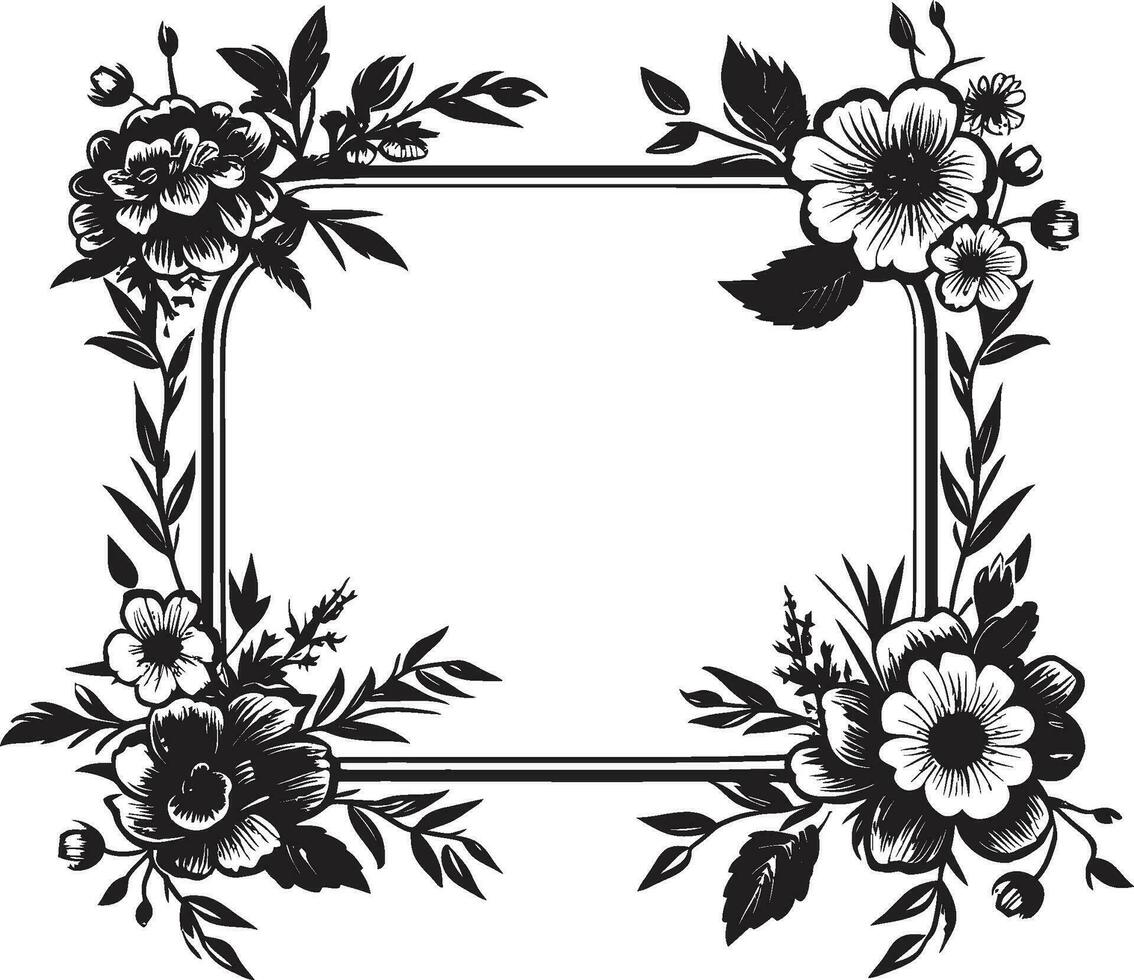 Stylish Noir Blossom Boundary Vector Floral Emblem Enchanting Dark Petal Framework Black Vector Icon