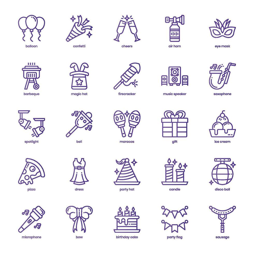 Party icon pack for your website design, logo, app, and user interface. Party icon basic line gradient design. Vector graphics illustration and editable stroke.