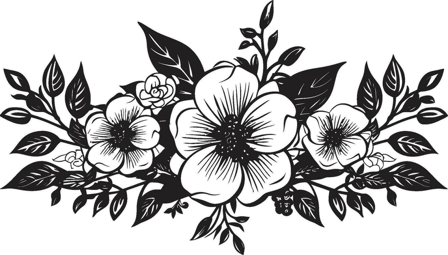 elegante noir floral borde vector floral emblema místico ébano pétalo perímetro negro icono