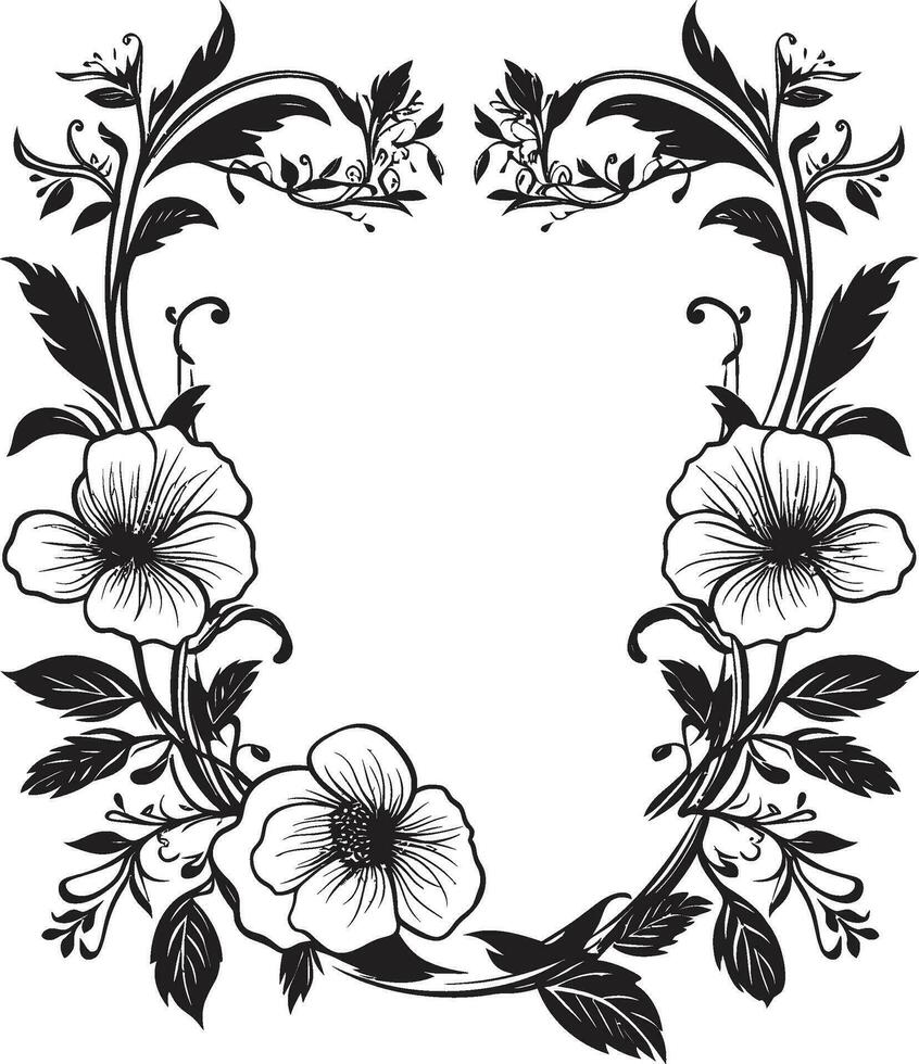 Majestic Midnight Petal Perimeter Black Border Design Elegant Ebony Flowered Framework Vector Icon