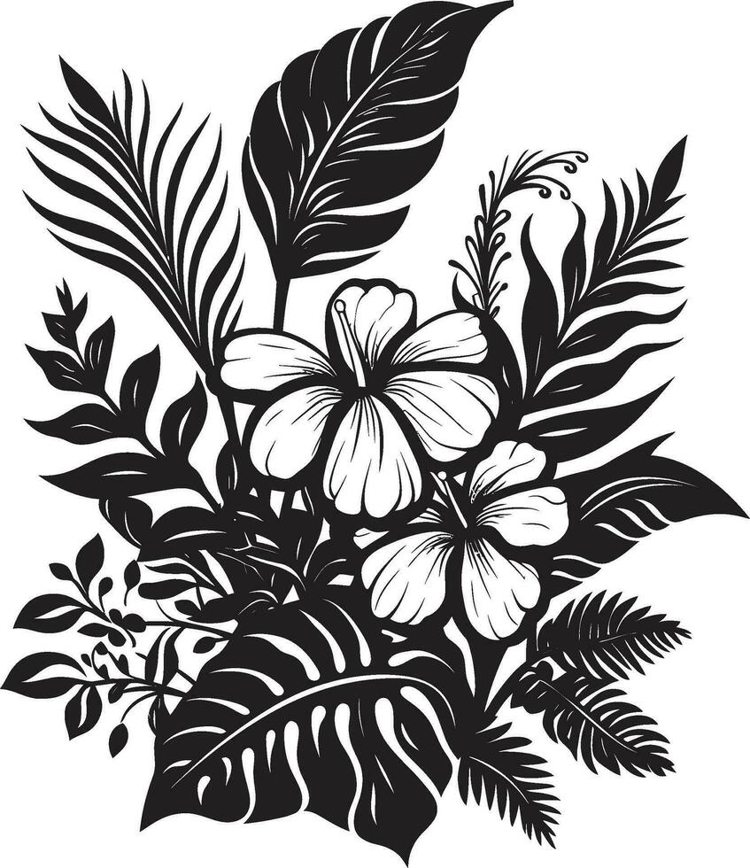 exótico pétalo belleza negro icono isla floración esencia vector diseño
