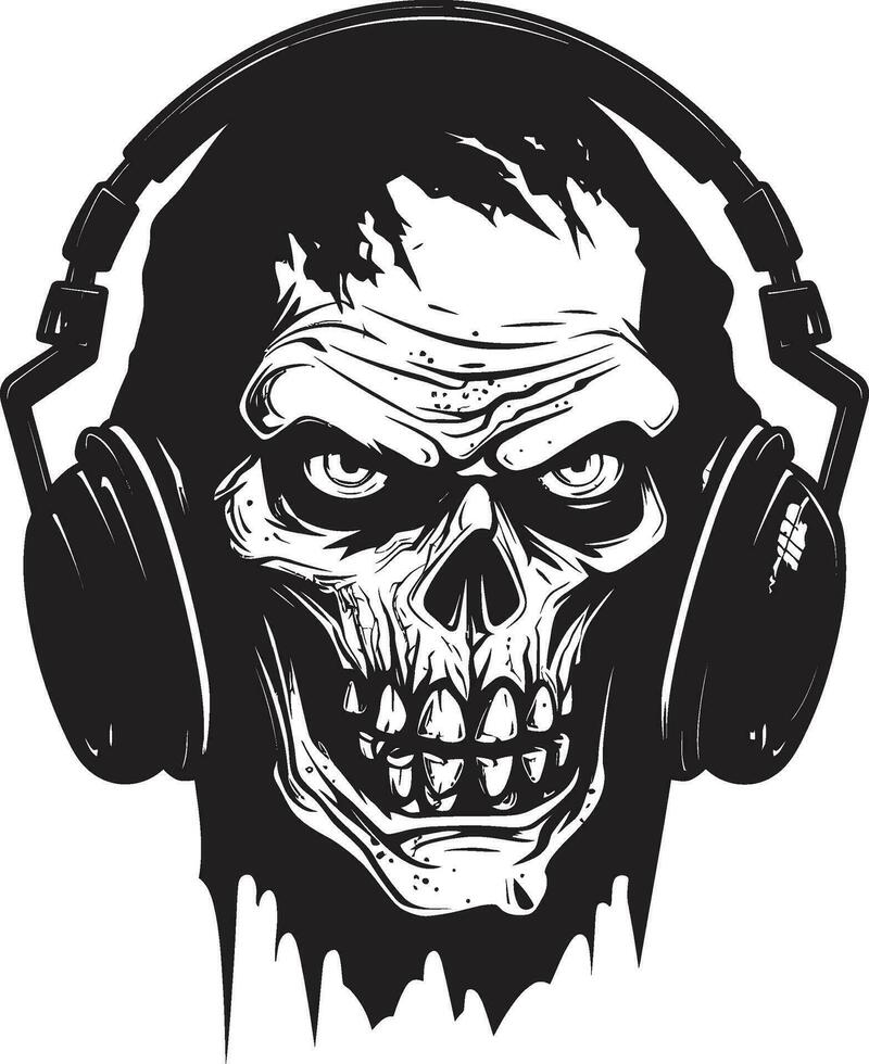 Zombie DJ Composition Stylish Headphone Icon Undead Audio Mix Zombie Headphone Vector