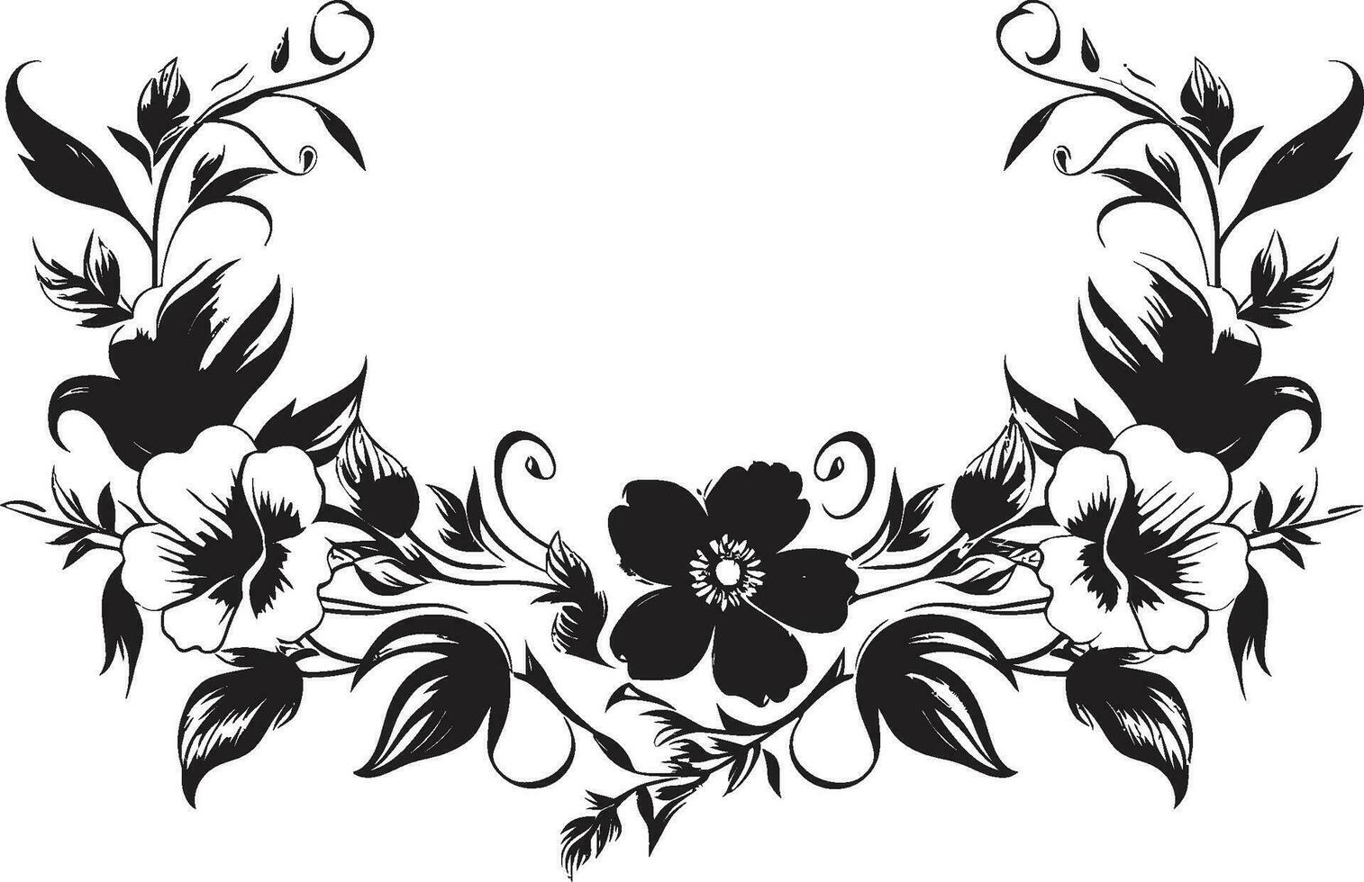 majestuoso noir pétalo perímetro negro frontera diseño elegante ébano floral abrazo vector icono