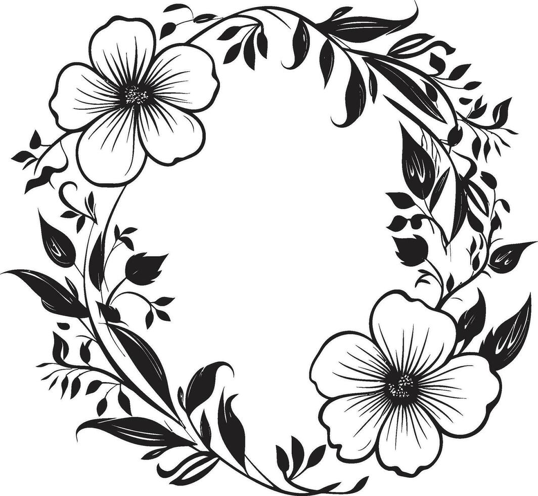 Artistic Floral Edging Vector Frame Icon Graceful Blossom Boundary Black Vector Design