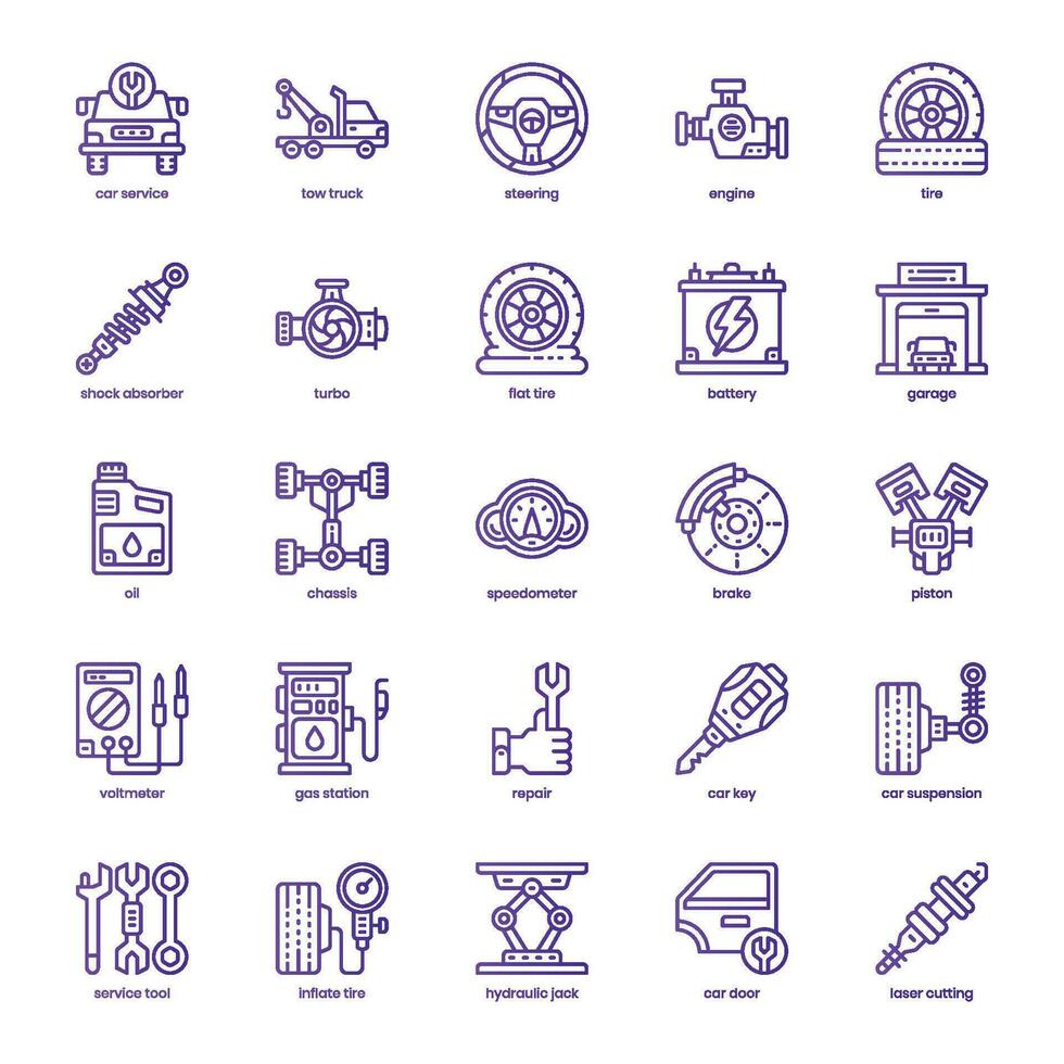 Car Service icon pack for your website design, logo, app, and user interface. Car Service icon basic line gradient design. Vector graphics illustration and editable stroke.