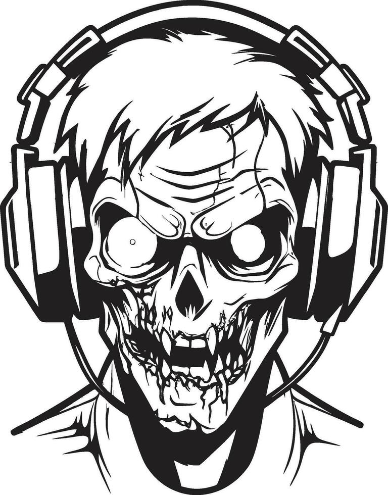 zombi Sonic mezcla auricular diseño imagen cadavérico DJ mezcla zombi auricular peinado vector