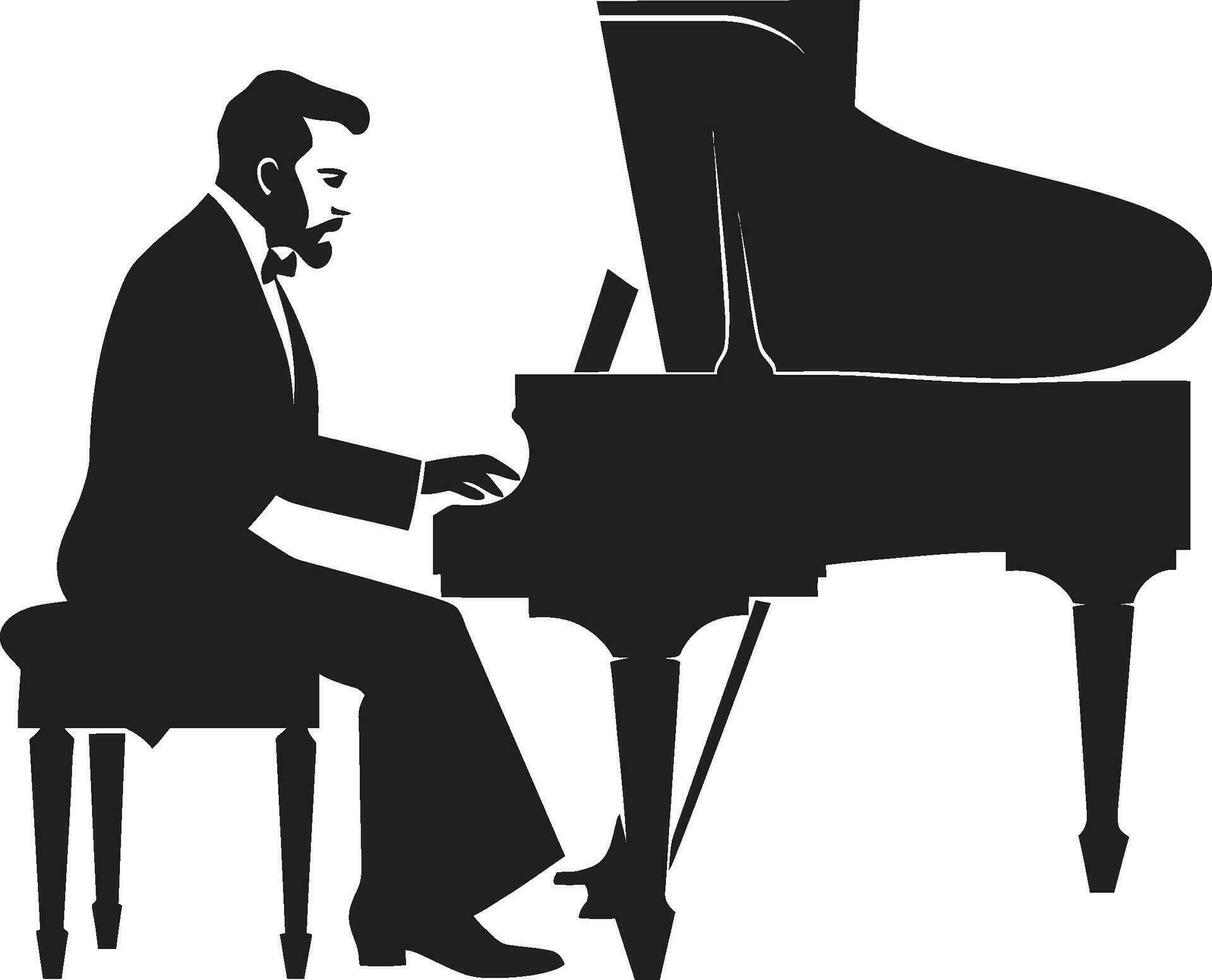 Piano Virtuoso Black Icon Elegant Keyboardist Vector Black Design