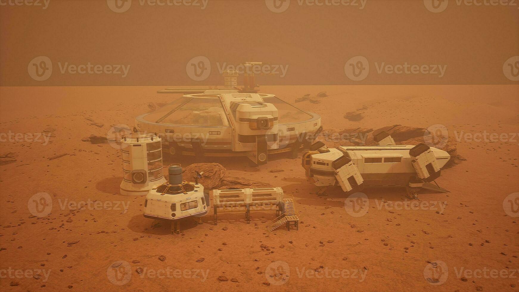 Futuristic Spaceship Landed on Mars Base photo