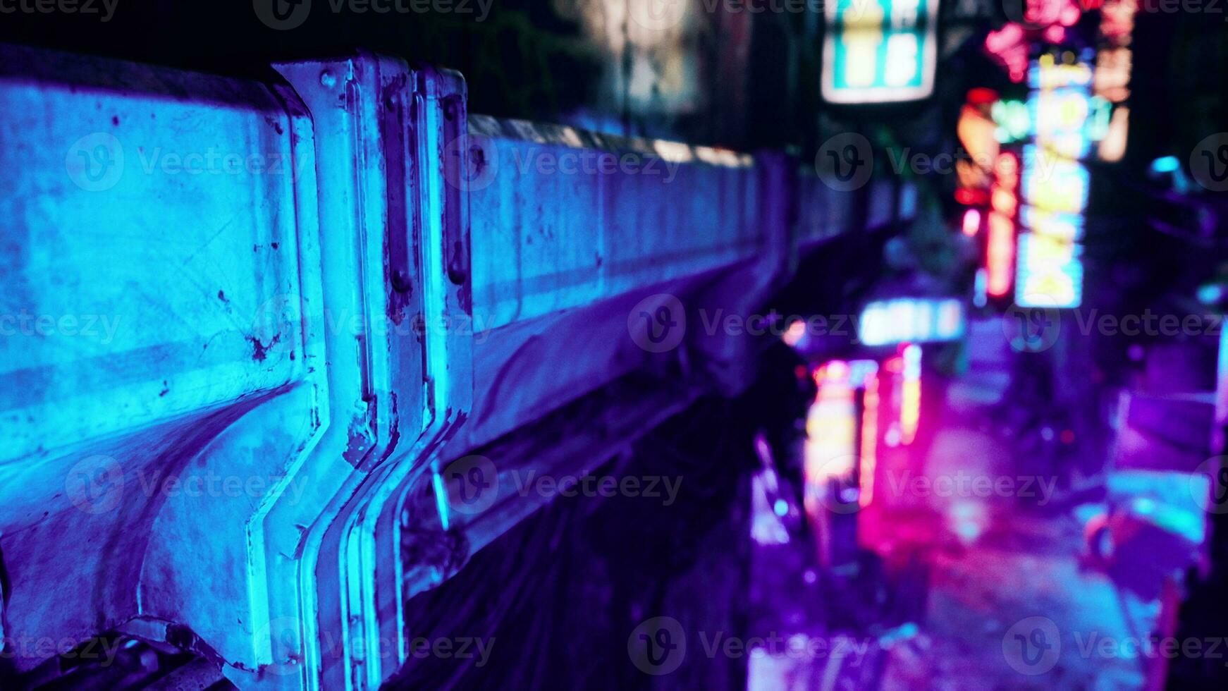 Restaurant street or small alley with neon lights photo