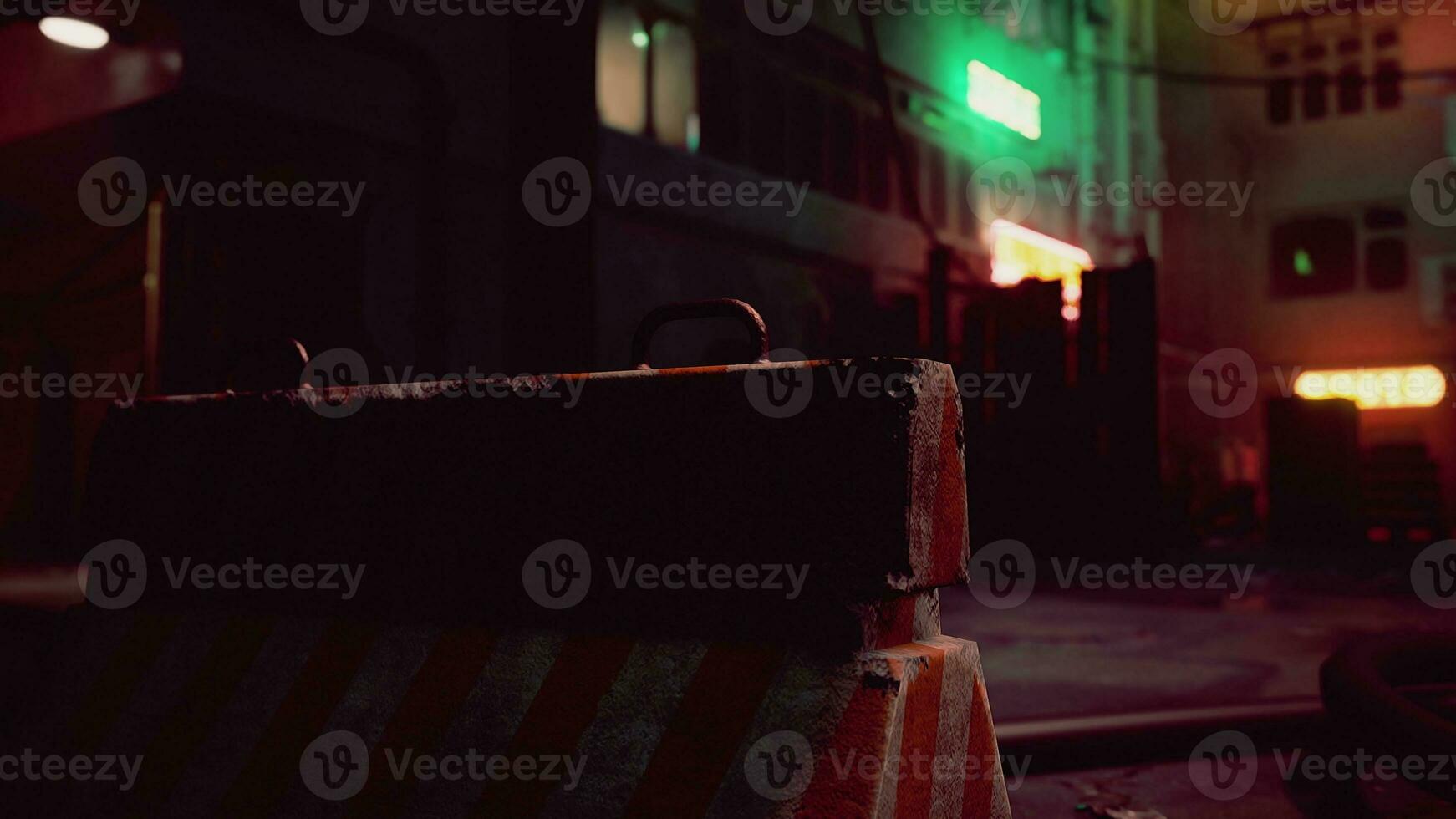 borroso bokeh ligero firmar tablero a lo largo calle en ciudad la vida nocturna céntrico en Seúl foto