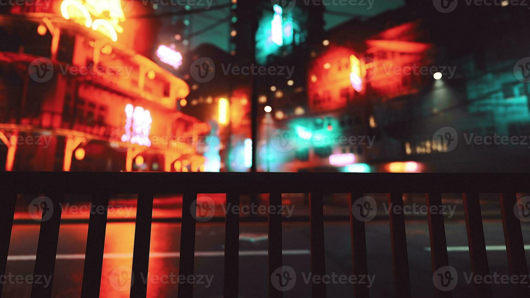 Blurred Bokeh light sign board along street in city nightlife downtown in Seoul photo