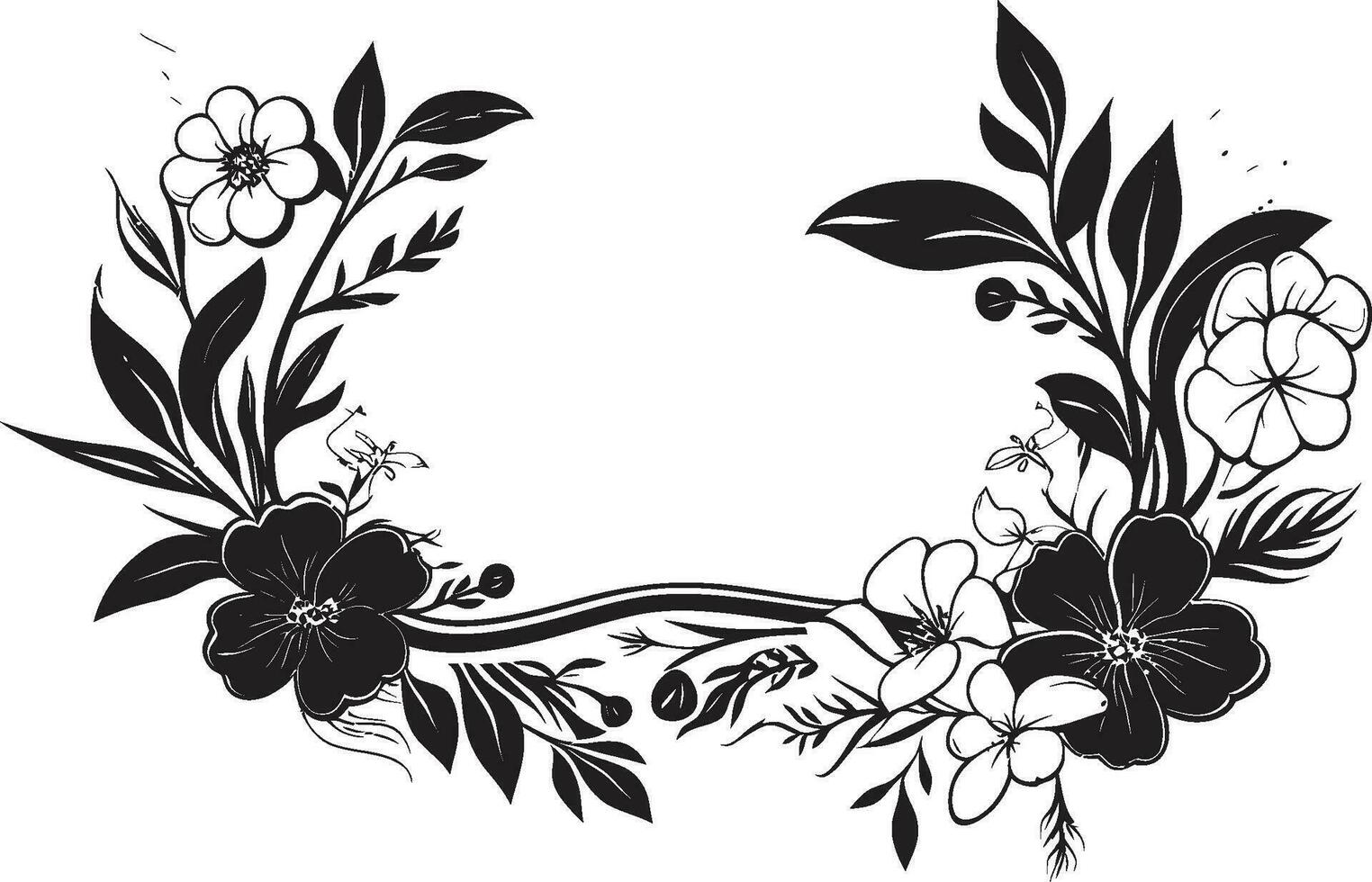 Sophisticated Midnight Floral Enclosure Vector Emblem Whimsical Botanical Frame Black Floral Design