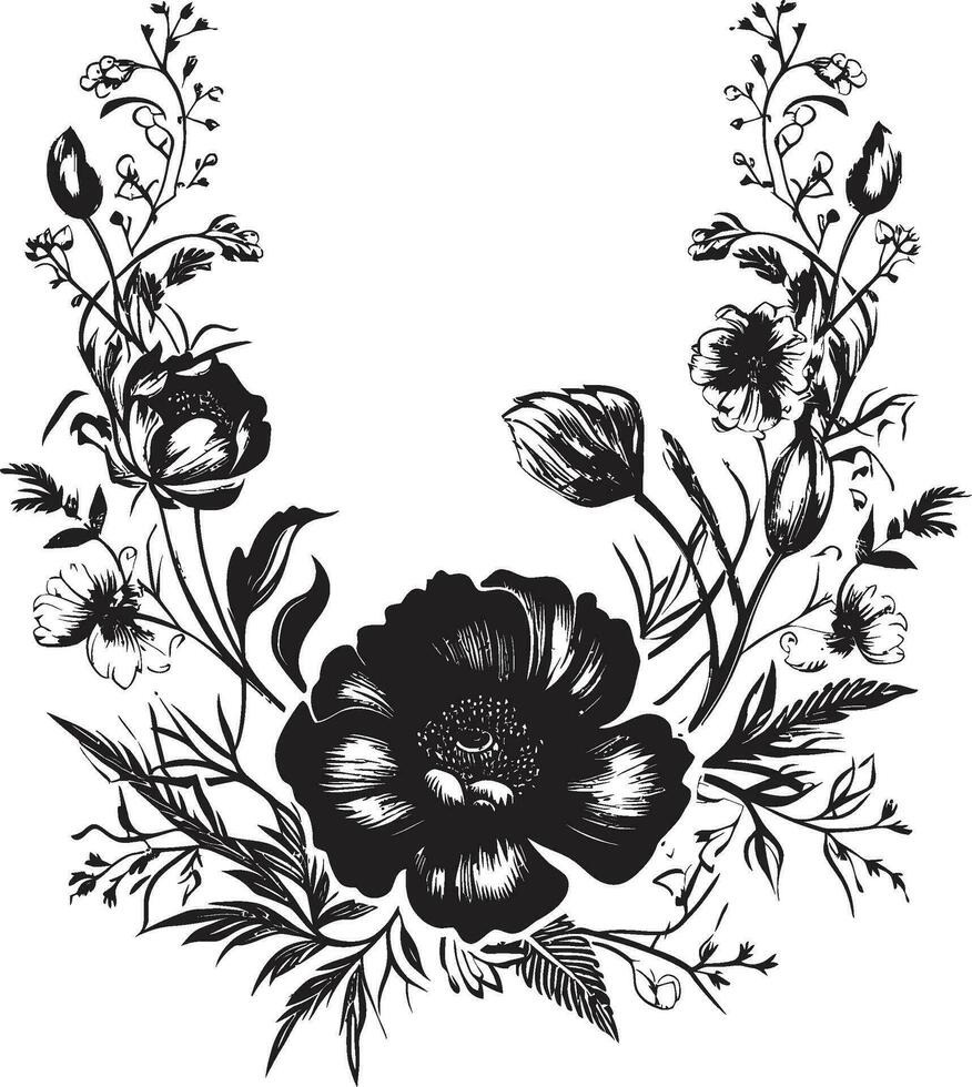 elegante botánico abrazo vector flor icono elegante noir floración marco vector diseño