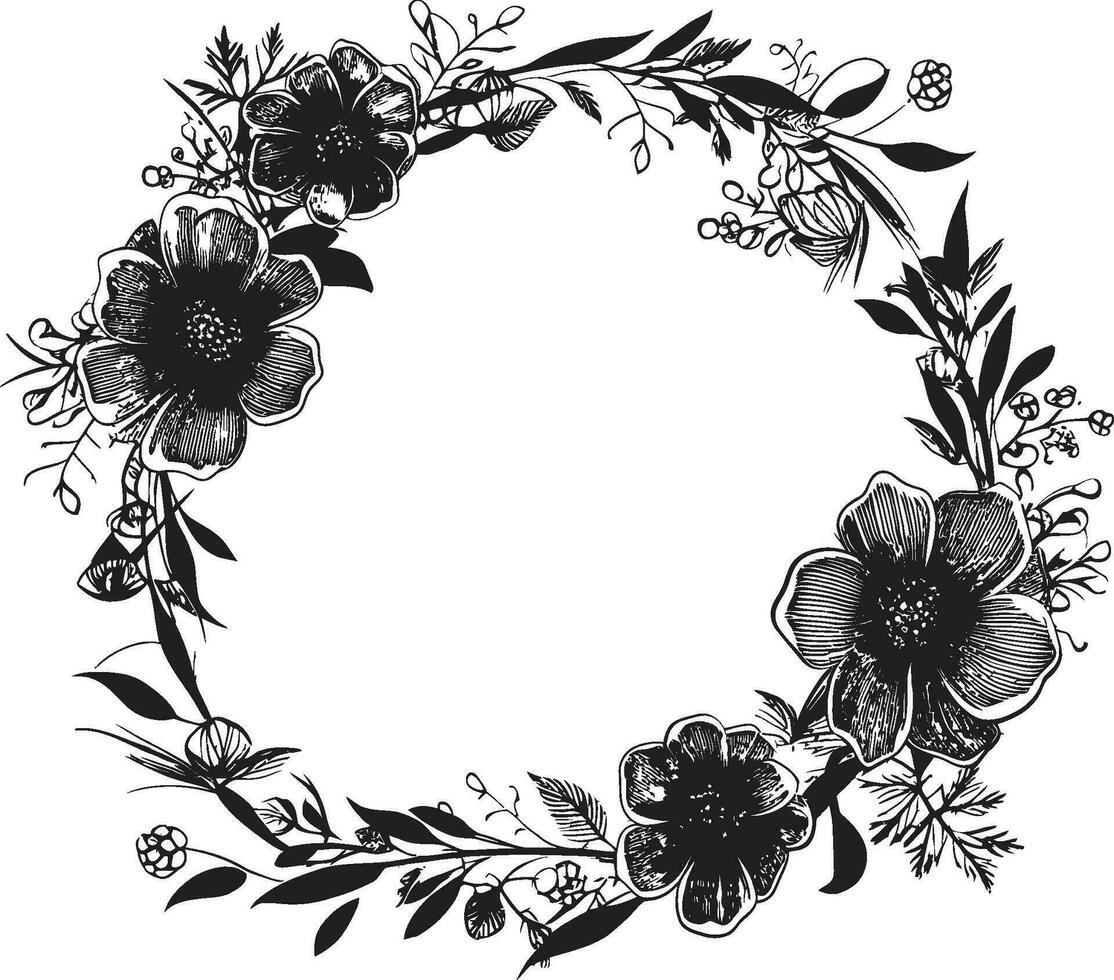 Flower Adorned Boundary Decorative Icon Artistic Petal Perimeter Black Vector Frame