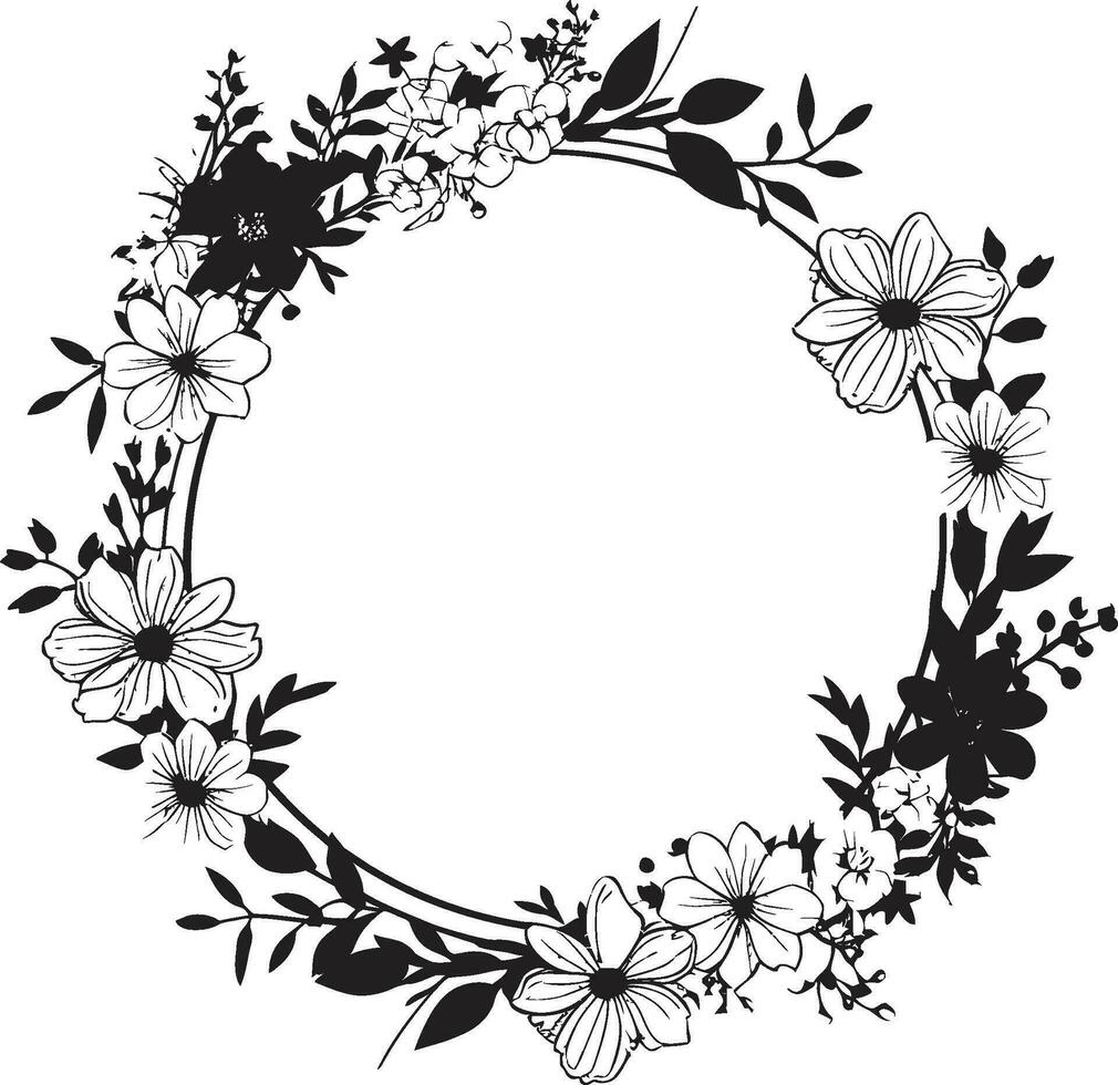 Ornate Flowered Edge Black Icon Blossom Encased Perimeter Vector Frame Icon