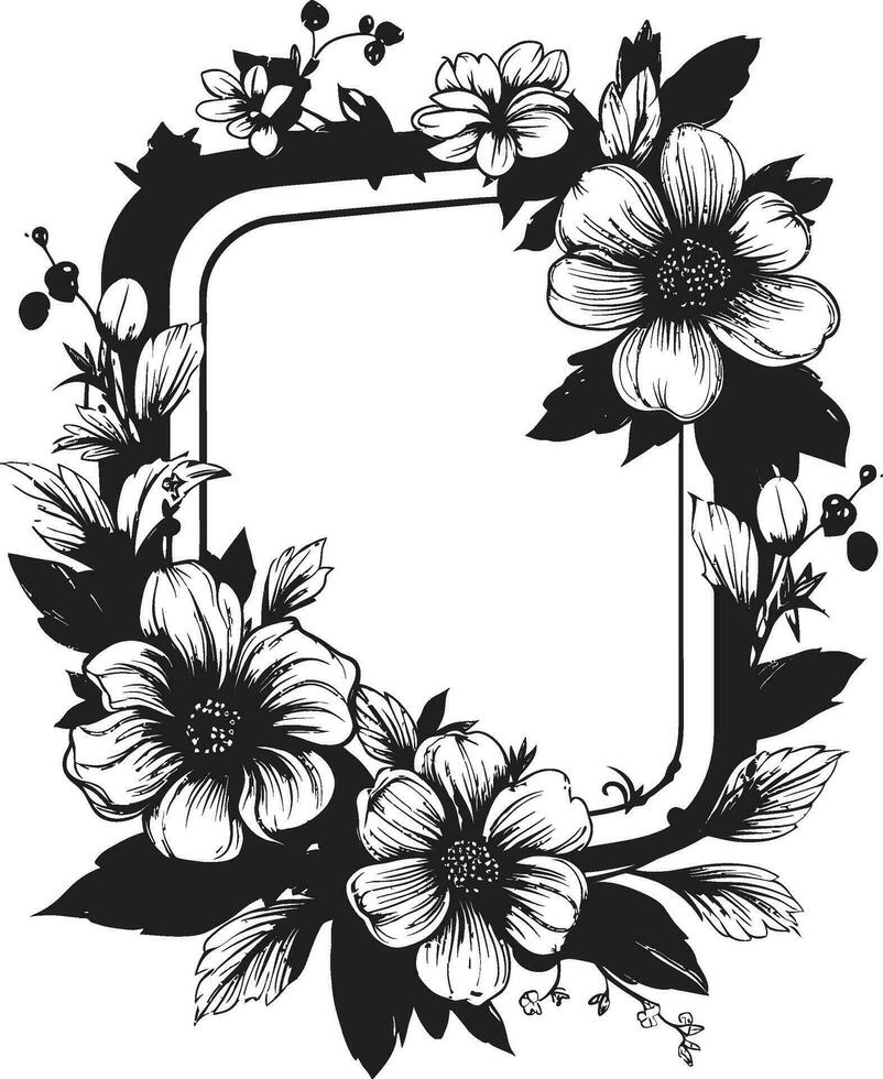 Floral Delightful Encasement Decorative Design Ornate Flowered Edge Black Icon vector