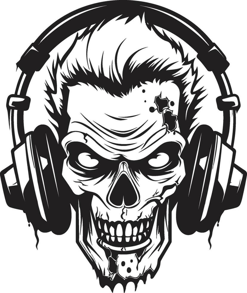 Zombie Sonic Pulse Headphone Design Icon Cadaverous DJ Spin Zombie Headphone Art vector