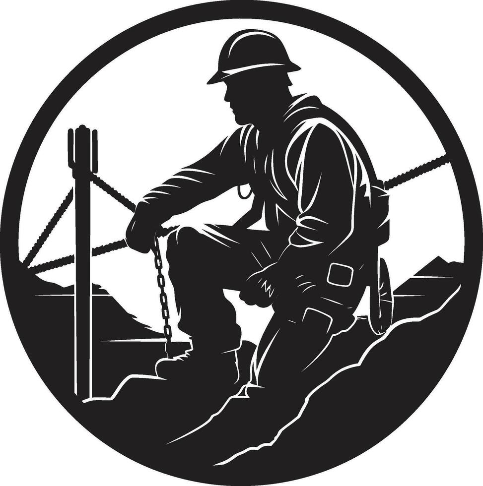 Lineman at Work Vector Design Power Worker Profile Black Icon