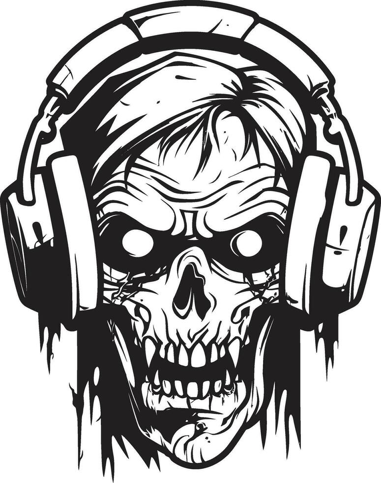 Eerie Sonic Fusion Zombie Headphone Artwork Spectral Zombie Melodies Headphone Vector Image