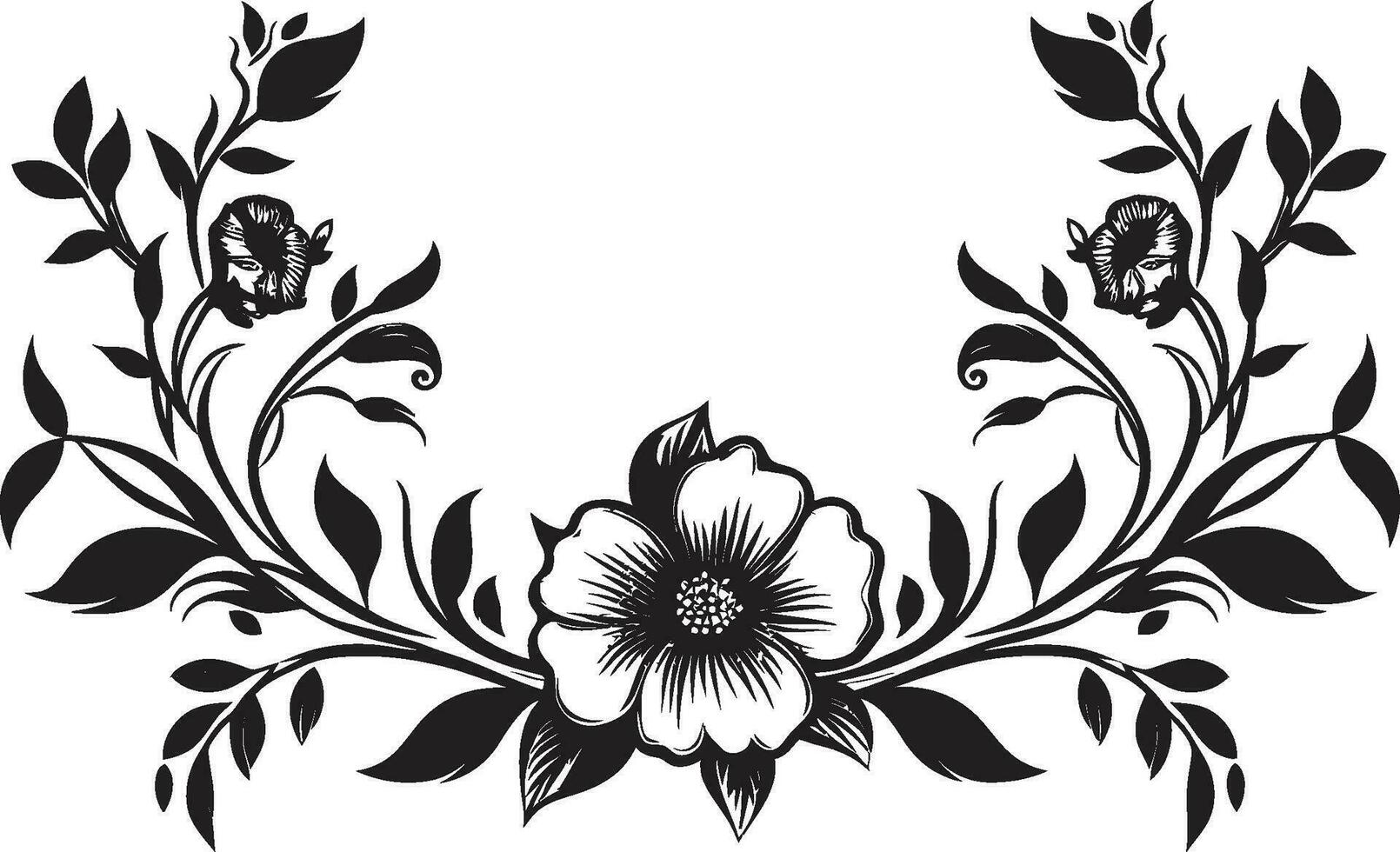 Stylish Noir Blossom Embrace Vector Floral Icon Regal Heraldry Emblem Black Vector Icon