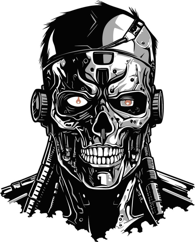 Zombie Cyborg Integration Vector Icon Bionic Zombie Infusion Vector Design