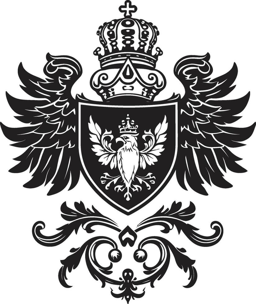 Gallant Royal Crest Black Vector Icon Ornate Heraldic Insignia Vector Emblem