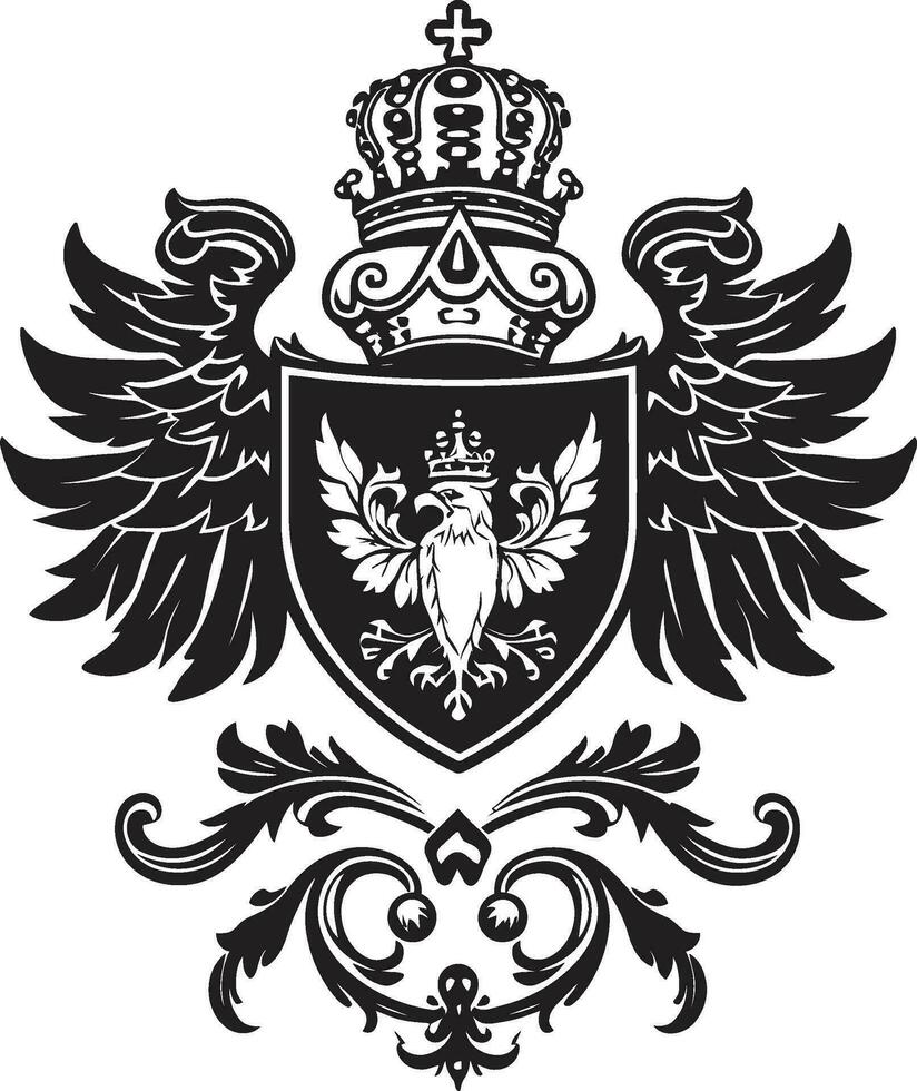 Gallant Royal Crest Black Vector Icon Ornate Heraldic Insignia Vector Emblem